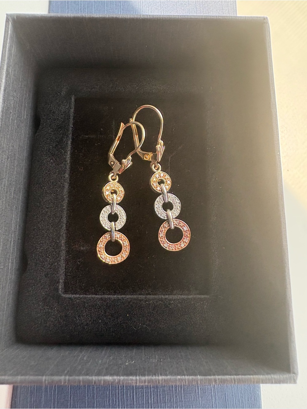 14kt 3 tone gold Circle Drop Earrings